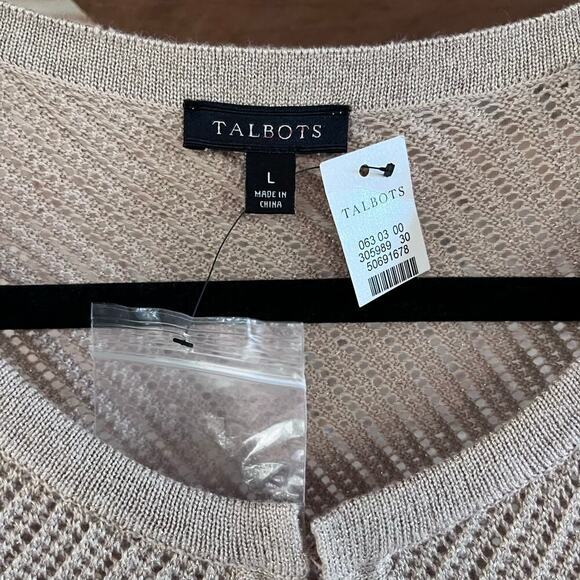 NWT: TALBOTS Beige Sheer Sweater Cardigan W/ Gold Metallic Shimmer Large (C-207) - Picture 4 of 9